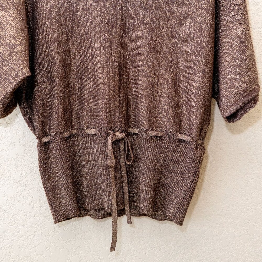 New Directions Large Sparkly Brown Sweater Top Dolman Sleeve Open Knit Metallic - Picture 6 of 9